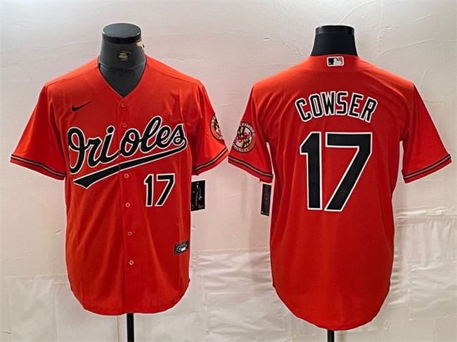 Men's Baltimore Orioles #17 Colton Cowser Orange Cool Base Stitched Jersey